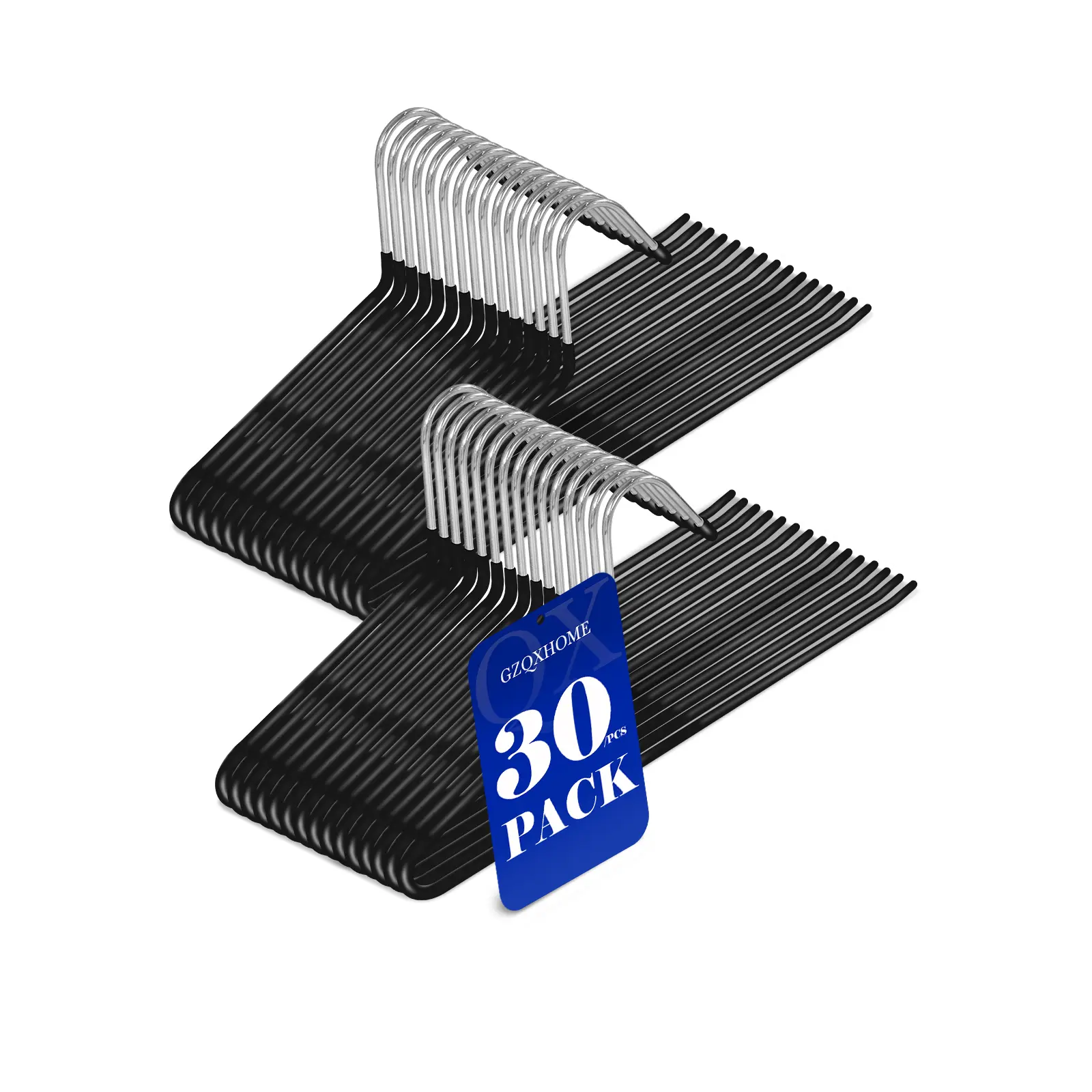 Pants Hangers 30 Pack Non Slip,Trouser/Blanket/Jeans Hangers for Closet Space Saving,Open Ended Pants Hanger Strong Durable (Black)(White) Metal Organiser Hanging Light