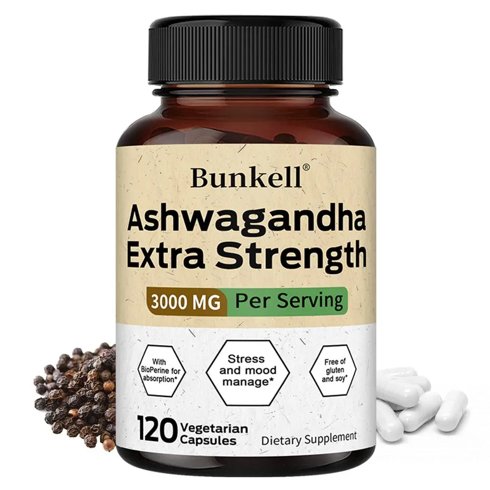 Bunkell Organic Ashwagandha Supplement - Vitamins for Nutrition & Fitness Support, Mood Health Boost, Energy Enhancement, 120 Capsules