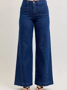 Judy Blue High-Waisted Retro Wide Jeans with Patch Pkts & Twisted Seams