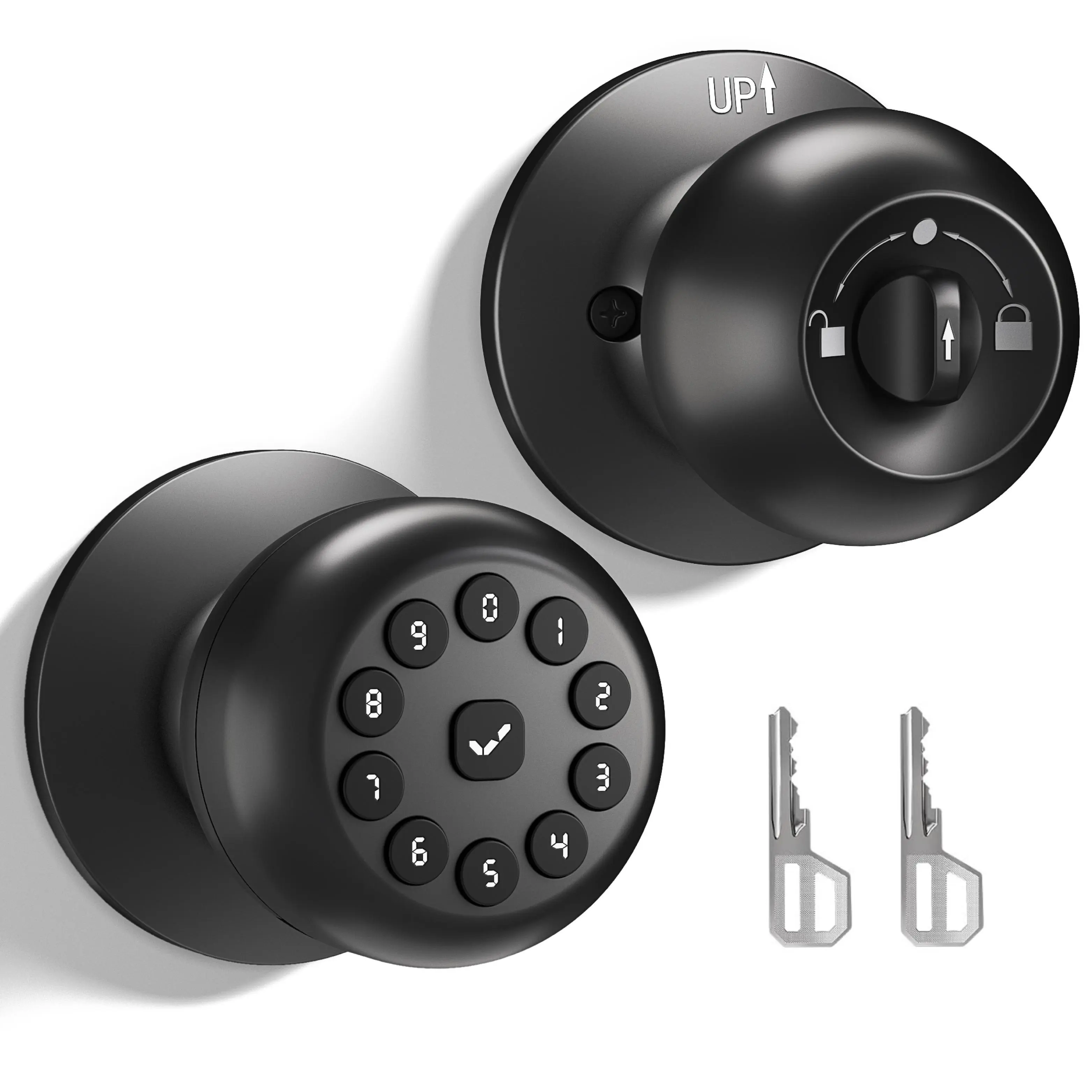 EUERTE Keypad Door Knob - Original Design for Easy Installation and Secure Locking - Rechargeable 20pcs Anti-Peep Code-Great for home bedroom garage