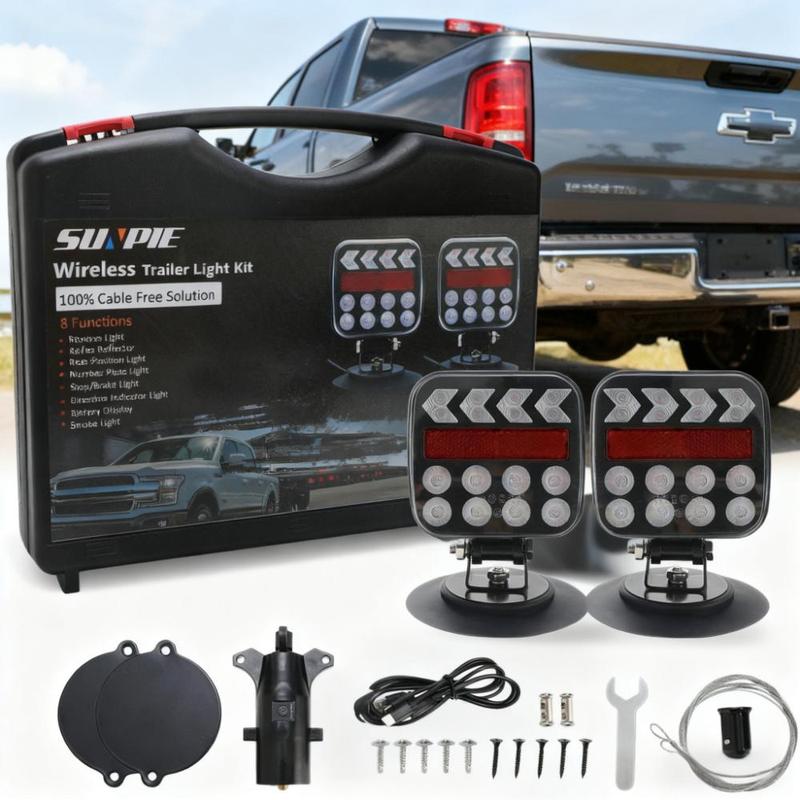 SUNPIE Wireless Magnetic Trailer 36 LEDs Lights Kit,2.4GHz Signal,7 Pin Plug,10Hours Runtime,100 FT Signal Synchronization,IP67 Waterproof,Adjustable Magnetic Mount,Rechargeable with Strobe Reverse Modes,Towing Lights Kit for Trucks RV Boat,Outdoorfun