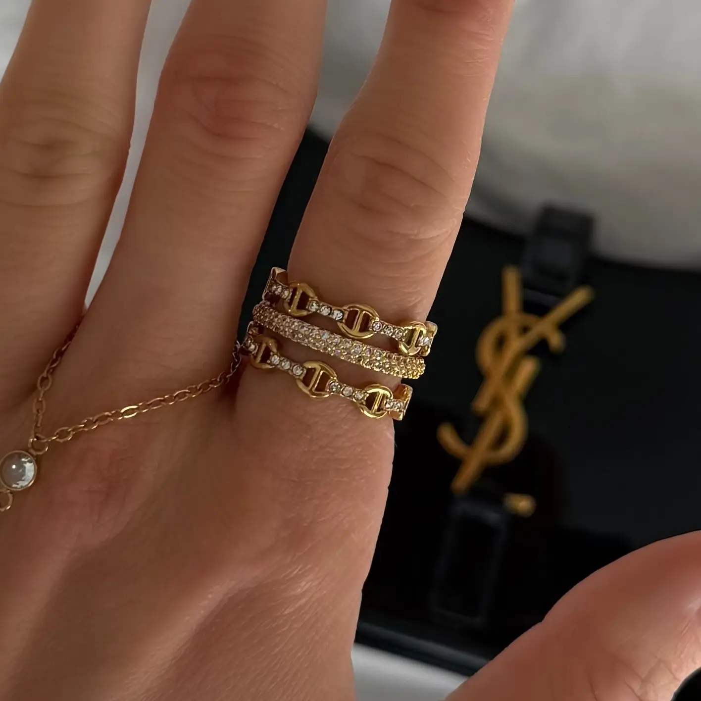 EVRY JEWELS Gold or Silver Plated Women's Hypoallergenic Dolce Iconic Stacked 3-Piece Linked Ring