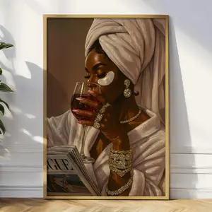 Luxury Black Woman Wall Art, Old Money Aesthetics, Stylish Black Woman Bathroom Wall Art Modern Fashionable Glamour Chic Illustration Décor