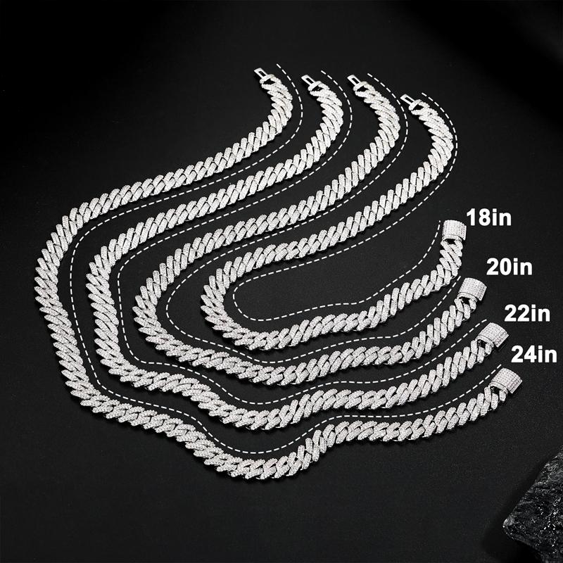 【#CZP397】Shining Cuban Chain Fashion Trend Square Necklace Miami Cuban Chain Ice Out Men's Hip Hop Rap Fashion Necklace Sparkling 14mm Width  FallFreshness