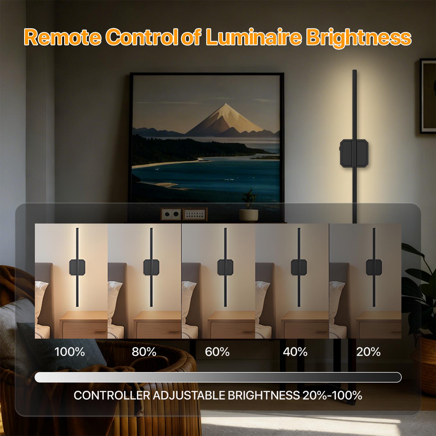 FLOWGO Bedroom Wall Lamps & Sconces With Remote Control, Dimmable Wall Sconces Set Of Two, Led Wall Mounted Light, 10000mAh Battery Operated Wall Sconce, Rechargeable Wall Lamp, 350°Rotate, 3000K-6000K, For Bedroom, Living Room, Hallway