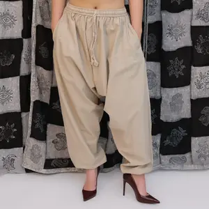 Karma Nepal Crafts Cotton Harem Pants, Unisex Boho Trousers with Pockets, Bohemian Yoga and Lounge Pants, Hippie Baggy Pants