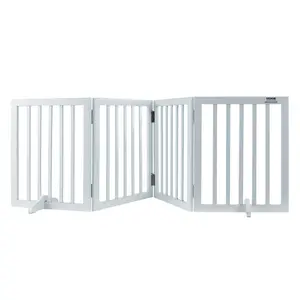 VEVOR Freestanding Pet Barrier,  , 24" Height x 80.3" Width, 4-Panel Folding Dog Gate for Various Openings, Expandable and Quiet Foot-Supported Indoor Dog Fence, White