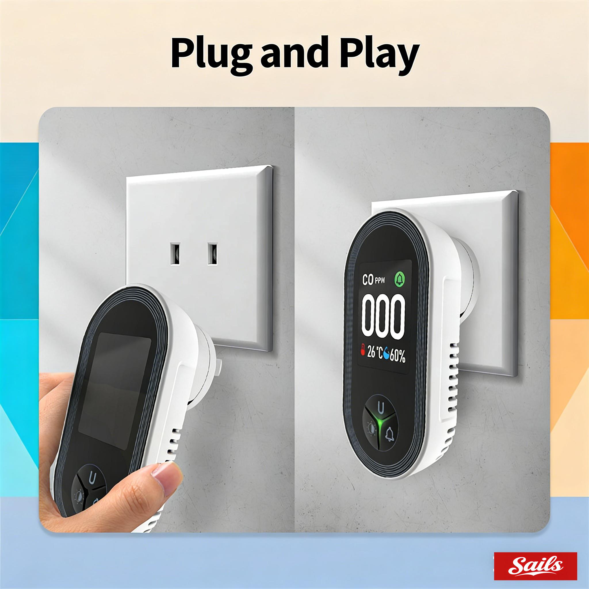 SAILS ALL-IN-ONE Env Sensor with Natural Gas & Temperature Humidity Sensors Plug-and-Play Design High-Definition Display Accurate Alerts Ideal for Kitchen Garage RVs Apartments