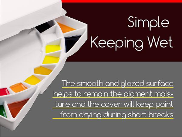 MEEDEN Large 32-Well Ceramic Watercolor Palette with Lid, Porcelain Paint Palette for Watercolor Painting with Cover, Big Mixing Tray for Artist, 12-3/5-Inch Square,White Elegant Design Smooth Surface