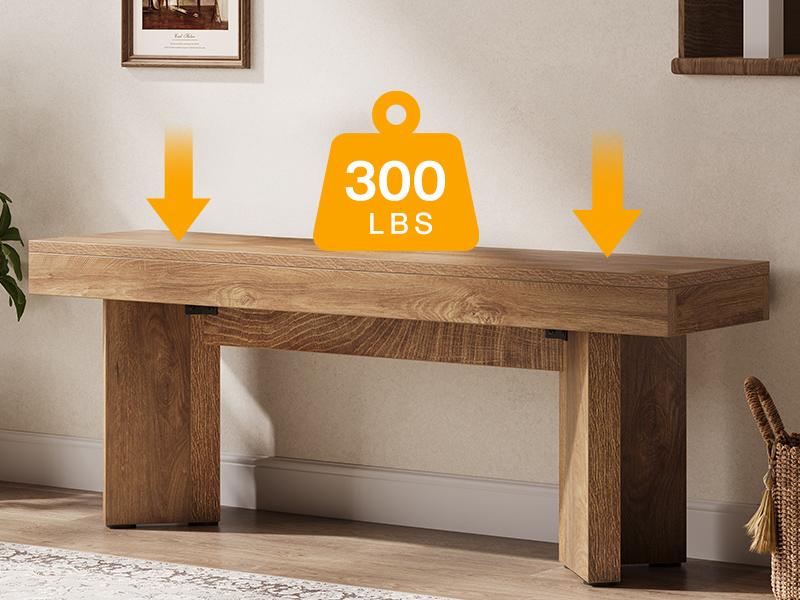 LITTLE TREE 47" Wooden Entryway Bench, Farmhouse Indoor End of Bed Bench, Long Table Benches Seat for Bedroom, Hallway, Foyer, End of Bed