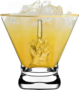 Middle Finger Martini Glass – 8oz 3D Middle Finger Stemless Martini Glasses – Funny Cocktail Glasses for Margarita, Shots, Liquor – Fun Gifts for Men and Women – Man Cave Accessories