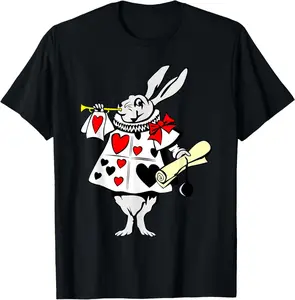 Alice in Wonderland Rabbit Easter Bunny Playing Music T-Shirt Pure Cotton Graphic Tees Menswear Top: Gifts for Men & Women