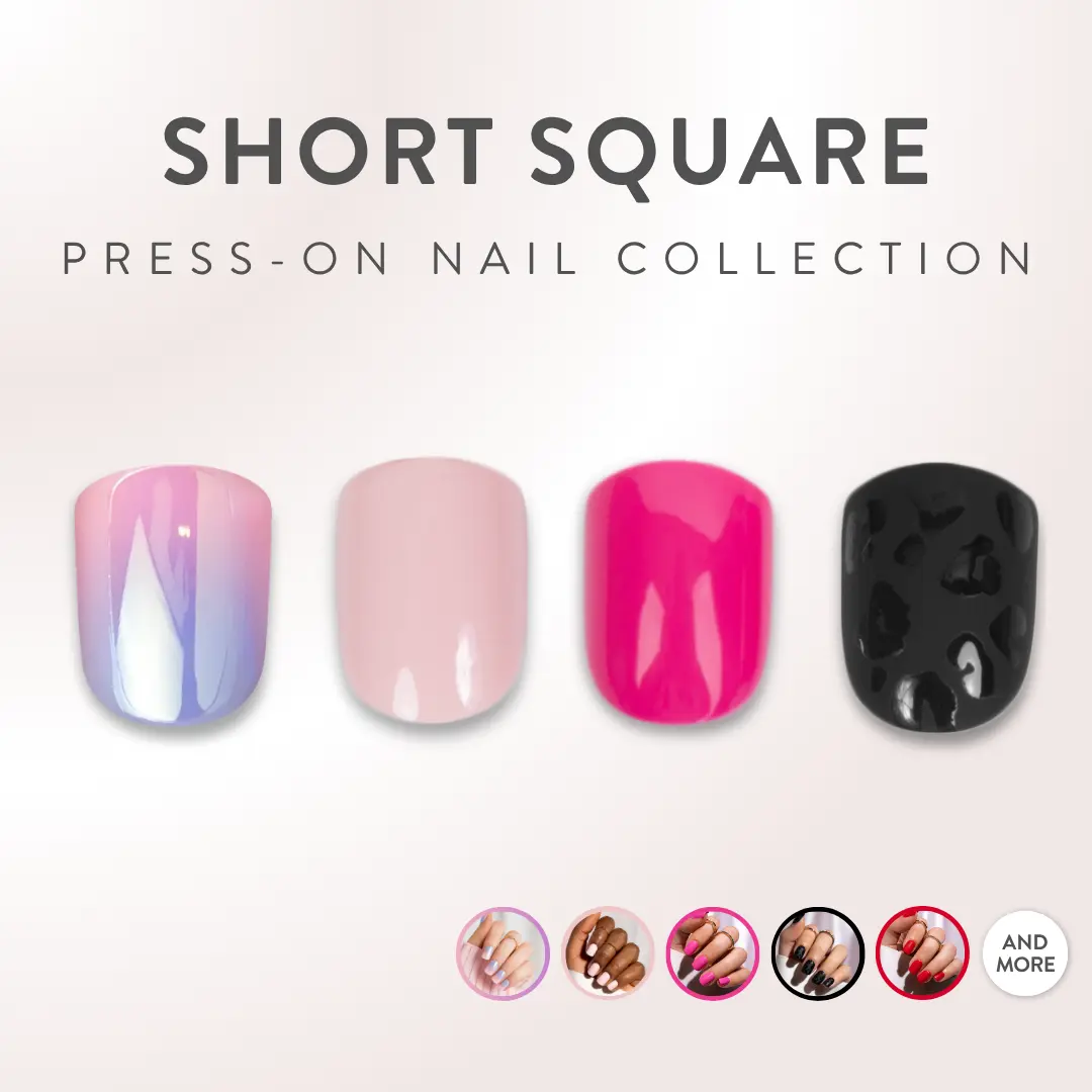 Red Aspen Short Square Press On Nails Salon-Quality Damage-Free 2-Week Wear Nail Dashes