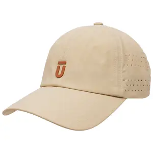 Perforated Stripe Nylon Cap with 3D Rubber Logo and Elastic Logo Backstrap