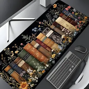 Vintage Book Floral Artistry Large Gaming Desk Mat, Aesthetic Desktop Drotection Pad,Washable Rubber Pad Non-Slip Lock Edge Multi-Size Desk Mat Suitable For Home Office,Good Gift for Family and friends,Desk  Poccessories,Desktop Accessory