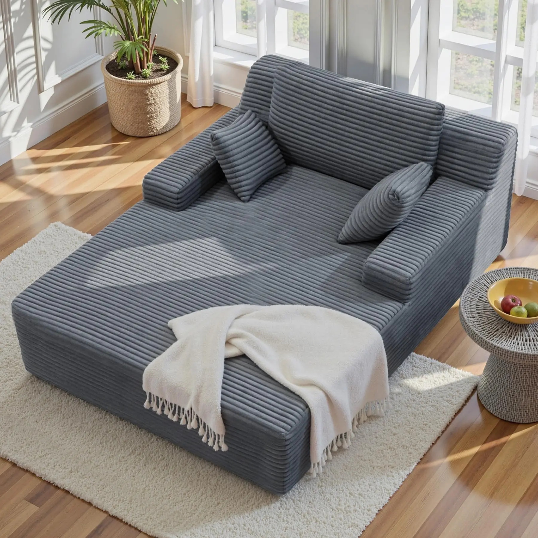 51in Oversized Corduroy Convertible Family Lounge Chair - Non-Assembly Deep Seat Loveseat, Modern Floor Sofa Lounge with 2 Pillows for Apartment Furniture, Sofas Living Room, Living Room Couches Reading,dorm essentials,home decor