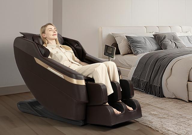 Real Relax 2024 massage chair full body zero gravity mode comfort relaxation foot massage Bluetooth LCD lumbar heater Brown massage recliner