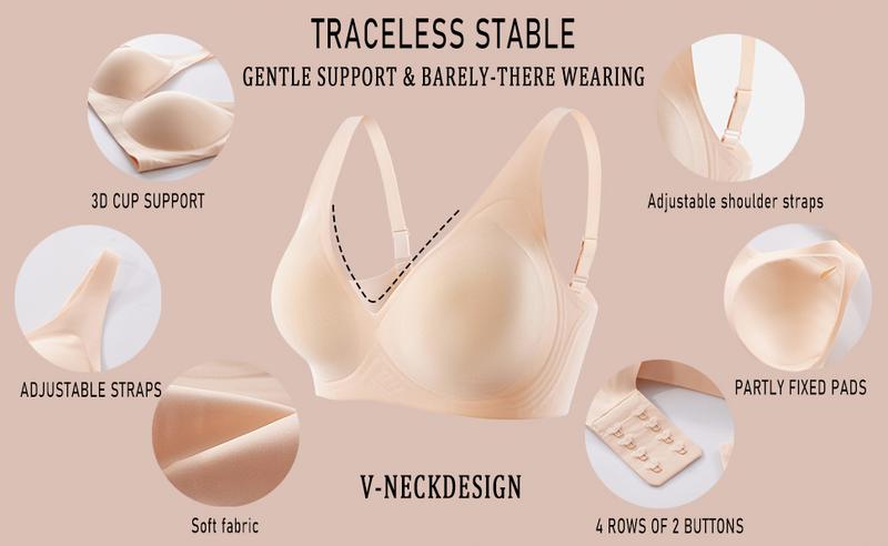 FS 1/2/3/4PCS Jelly Wireless Push-Up Bralette – Seamless Deep V, T-Shirt Style, Ultra-Soft, Wire-Free, Adjustable Straps, Breathable Comfort, Everyday, Home, Travel, Gym, Sleep, Layering