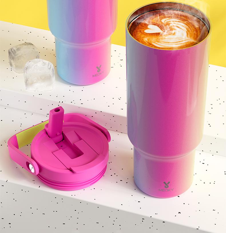 【Live Exclusive Deal】MEOKY 32/40/50oz 100%Leak-proof Stainless Steel Handle Thermos Cup, Suitable for Carrying out,  two Handles, Drop-resistant,Valentine's Day gift