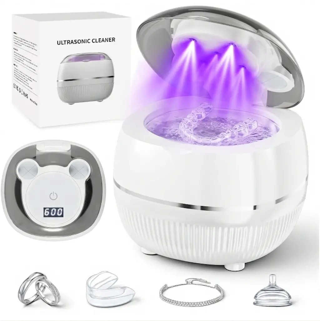 48kHz Ultrasonic Cleaner with UV Light for Retainers and Dentures - Dual Mode Deep Clean Machine with 200ml Stainless Steel Tank, Compact for Countertop & Home, Digital Timer, Cleansing, Tooth Decay