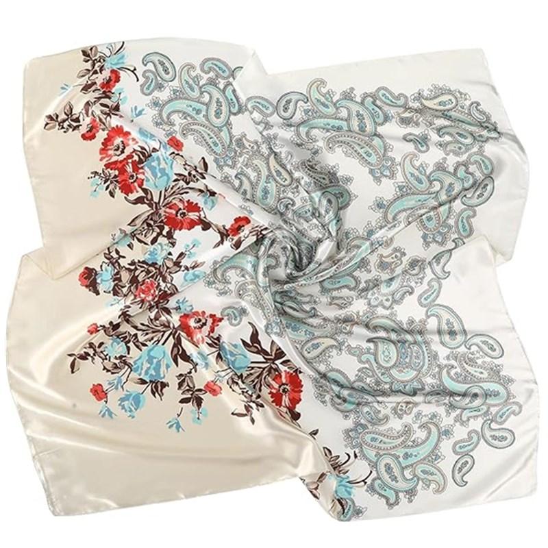 3-piece suit 35 Inches Large Printed Silk Like Texture Square Head Scarf Neck Scarves for Women Hair Kerchief Bandanas Scarf Sleeping Head Wraps Hair Band Headscarf Female Hair Accessories