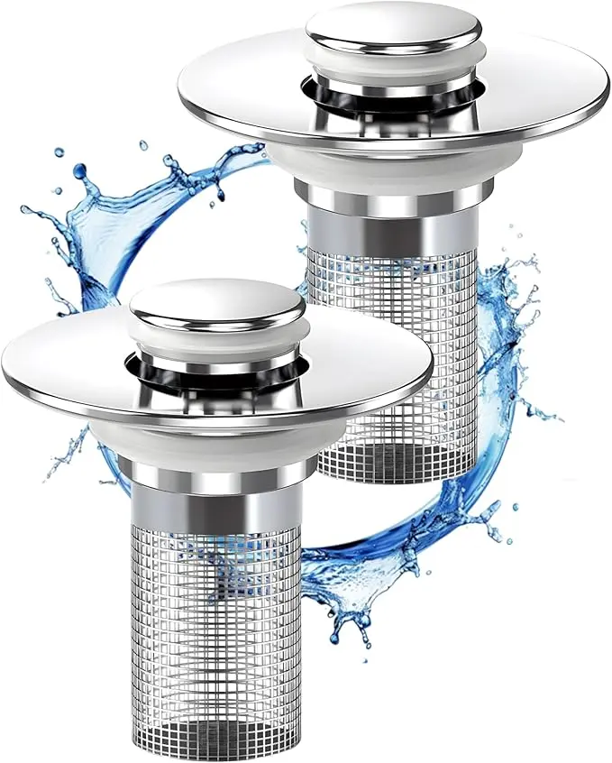 Bathroom Sink Stopper 2 in 1 Stainless Steel Hair Catcher Anti-Clog Anti-Odor Drain Filter for Sink Bathtub Shower Portable Jewelry Saver Universal