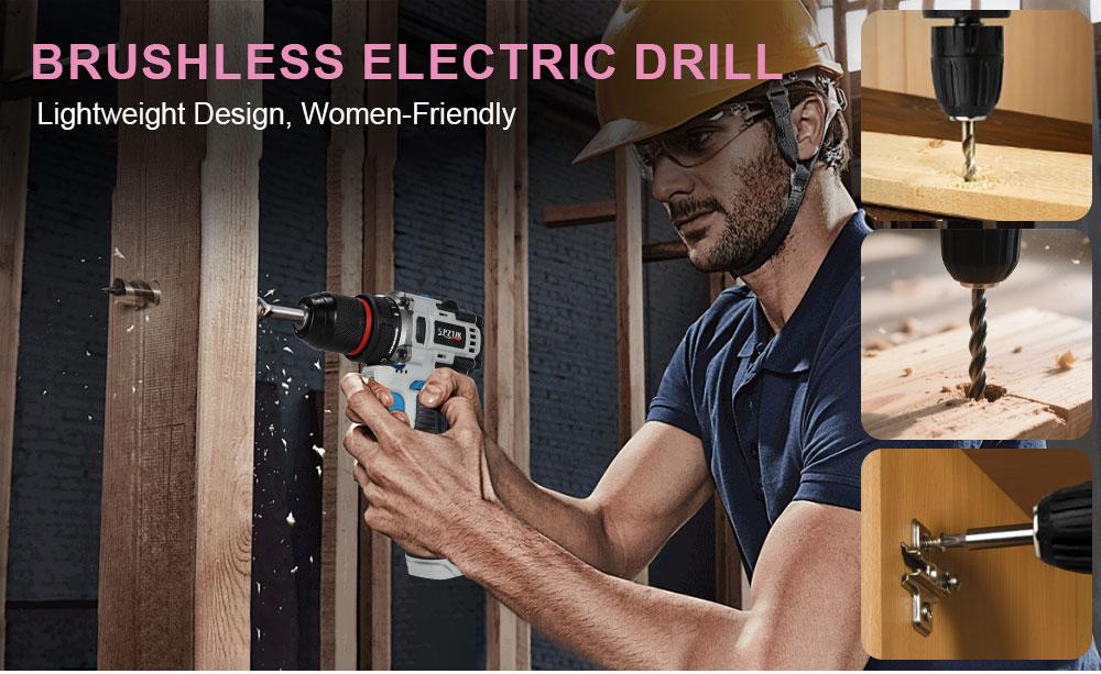 SPZTJK Electric Drill Tool Set, Cordless Hammer Drill Tool Kit Household Power Tools Drill Set with Powerful Brushless Motor 18V Cordless Drill Set & Charger for Home Tool Kit，Drill Bits And Tool BOX For DIY, Home Repair