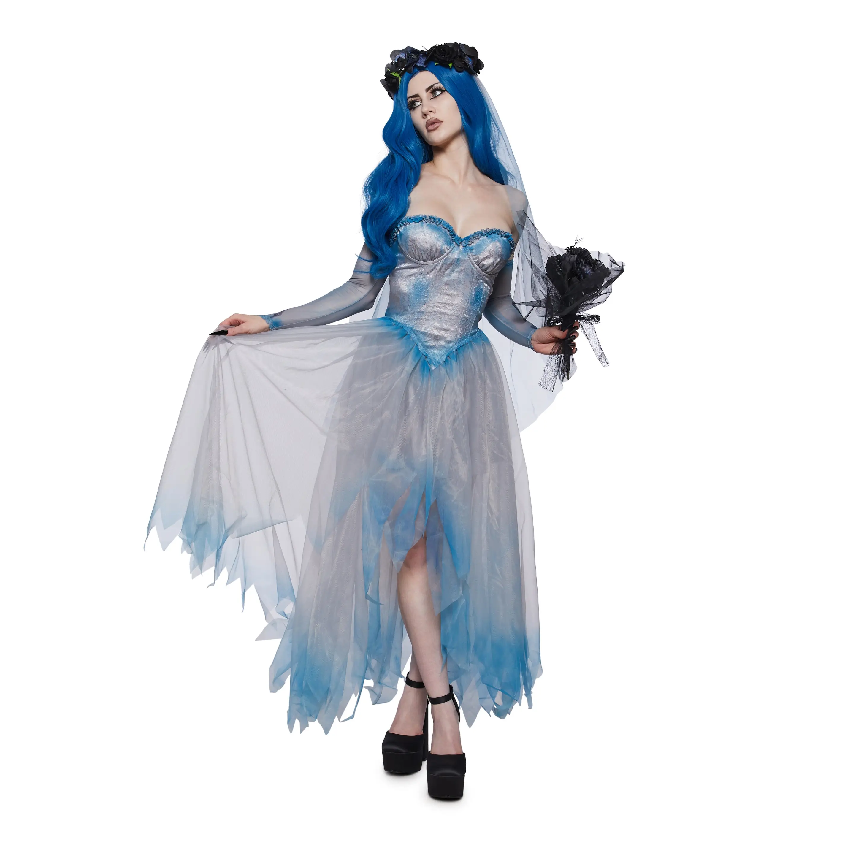 Cartoon Dead Bride Costume and Wig set