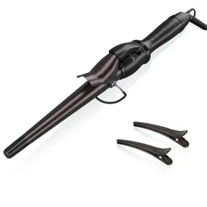 WAZOR Tapered Curling Wand with Short Clamp, 1-1/2 Inch Curling Iron One Barrel Multiple Size,  Automatic Shut-Off