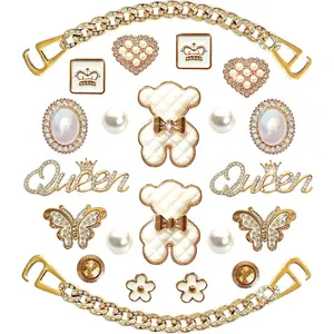Bling Shoe Charms for Women Girly Golden Chains for Clog Sandals Rhinestones Bling Chain Charms Cute Designer DIY Shoe Accessories Decoration Jewels Party Favors