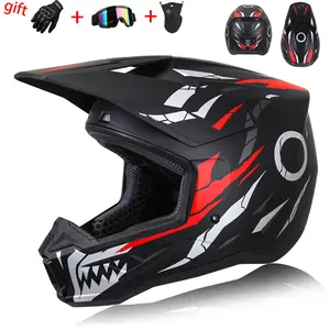 Motorcycle off-road helmets, youth and adult helmets, outdoor riding helmets, suitable for small to large head sizes, come with gloves, face masks, and goggles as a three-piece set