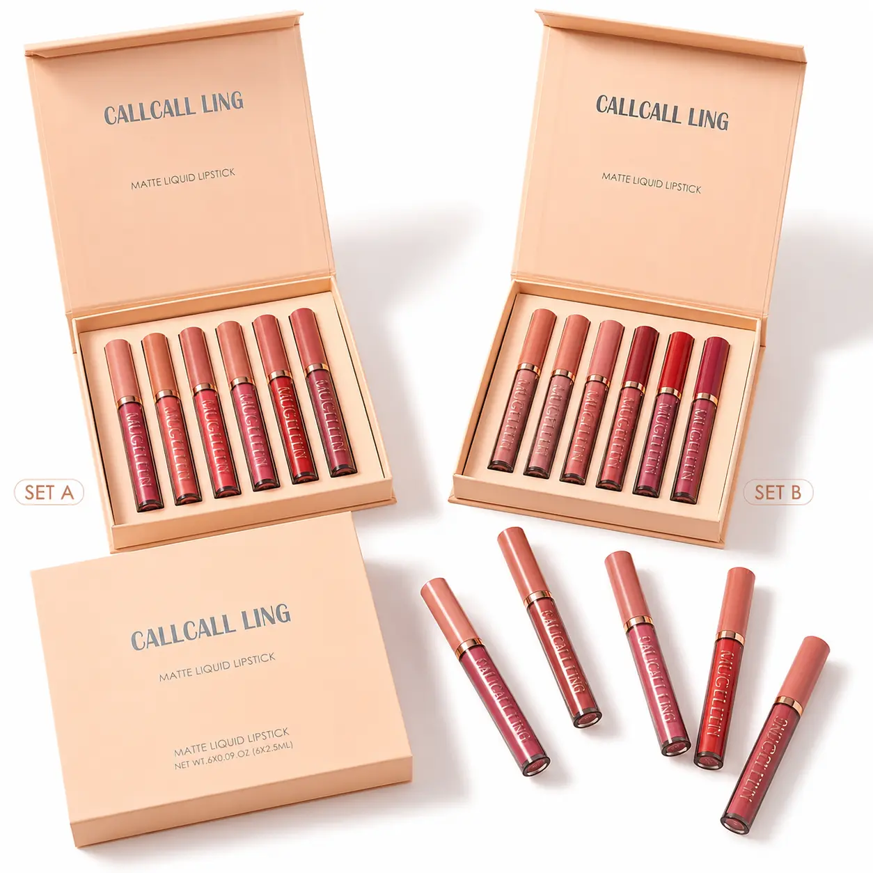 6-Piece Matte Liquid Lipstick & Lip Gloss Set, High-Pigment Velvety Lip Stain Kit, Long-Lasting Non-Sticky Non-Drying Formula, Full-Coverage Smooth Lip Makeup in Nude & Berry Shades, Everyday Date Party Lip Cosmetics Gift Box for Womenlip lacquer Lipstick
