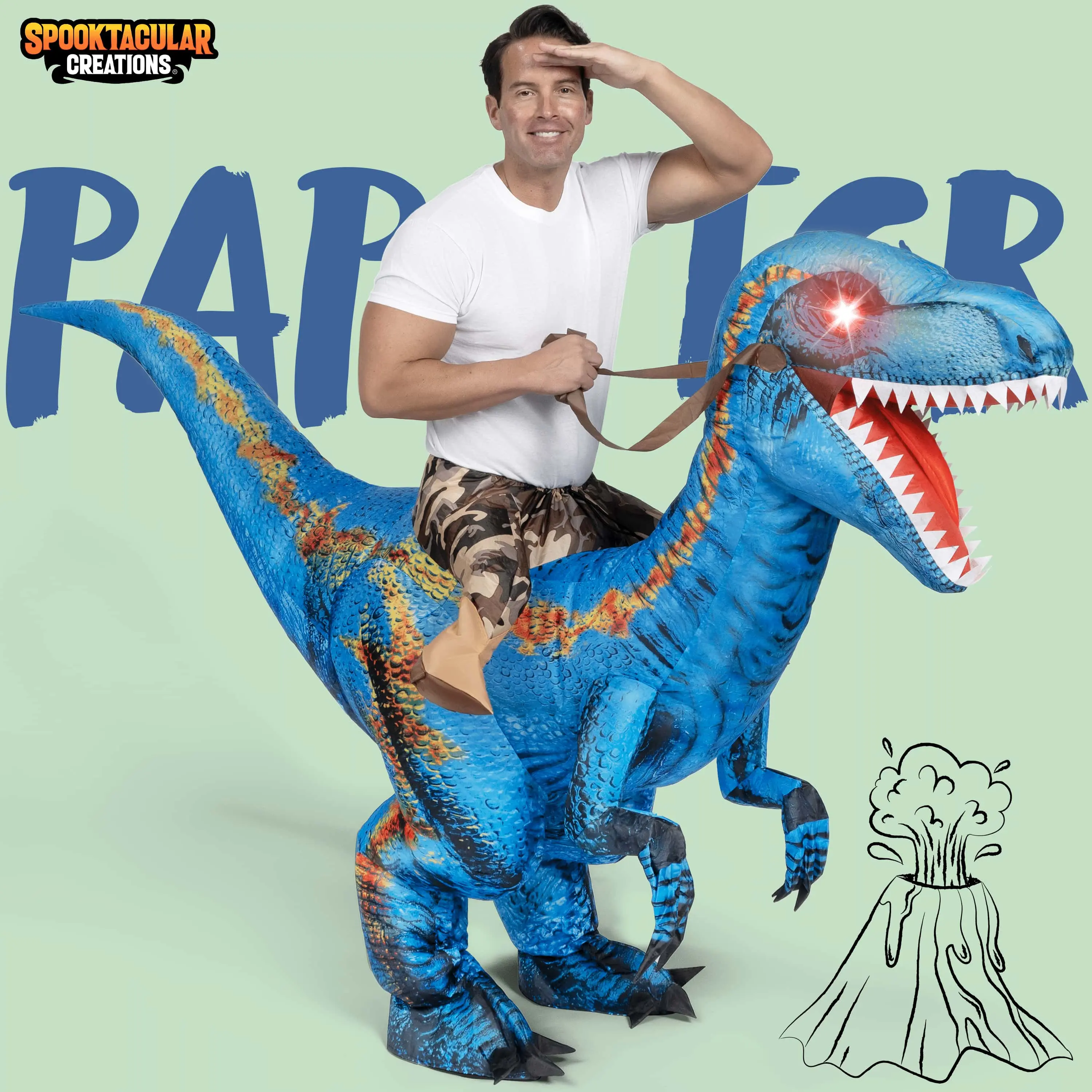 Inflatable Dinosaur Costume Halloween Costume, Riding a Raptor, Printing T-rex Air Blow-ups with Light Eyes for Halloween Parties Valentine's Day Gifts for Kids