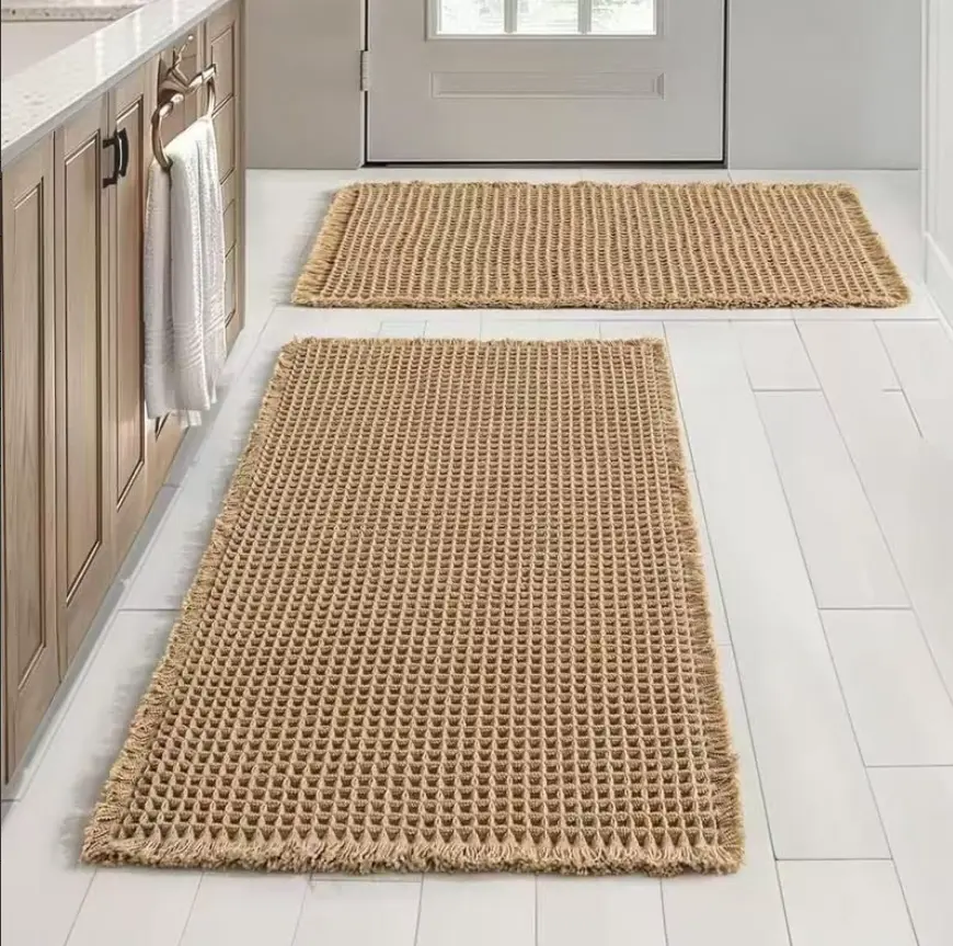 Waffle Bath Mat Runner Non Slip, Ultra Soft Absorbent Bathroom Rug for Shower Tub, Machine Washable, Boho Aesthetic Home Decor Carpet #Summervibes