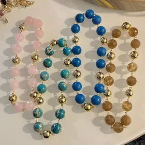 Chunky Beaded Necklace with Magnetic Clasp Natural Stones in Assorted Colors for Stylish Accessory