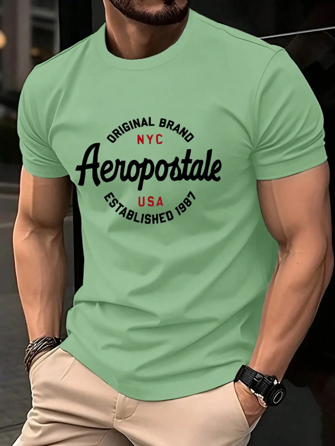 Aeropostale NYC Classic Aesthetic Graphic Tee, Fitted Round Neck Top, Casual Streetwear Fashion for Men & Women, Comfortable Daily Wear, Menswear