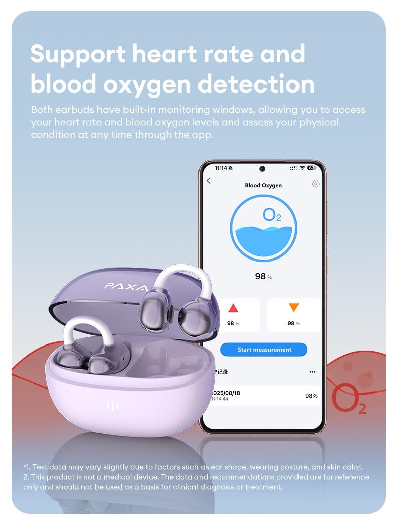 PAXA Hbuds pro  Bluetooth Heart Rate Earphones, supporting heart rate and blood oxygen detection, equipped with optical in ear detection, IPX5 waterproof and sweat proof, very suitable for outdoor sports