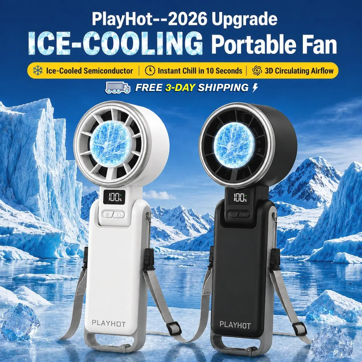 PLAYHOT Cool Fan,Ice-Cooling Turbo Fan | 5-Speed Handheld Portable Fan – 12H Rechargeable Personal Cooling Fan for Travel, Outdoor, Camping & Hiking | Perfect Gift for Him & Her (Black),Summer&Party Essentials