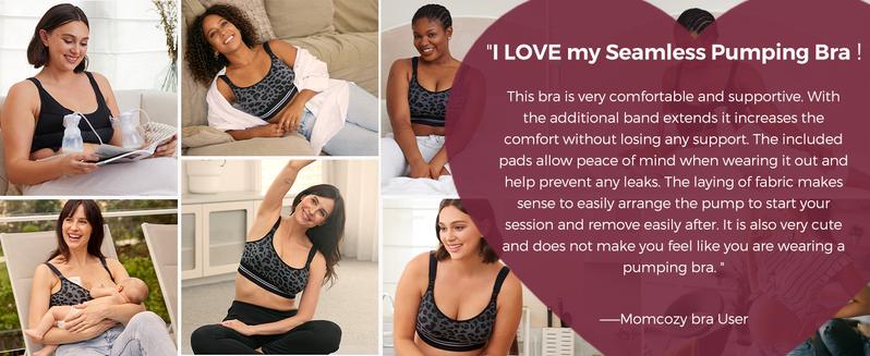 Momcozy Seamless 4-in-1 Pumping Bra Hands Free, HF022 CozyFitClasp Pumping & Nursing Bras,Supportive Breast Pump Bra Leopard Black