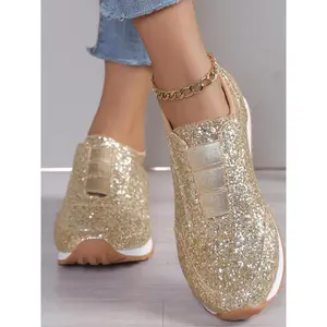 Women's Glitter Sequin Decorated Lace Up Low Top Sneakers, Casual Comfortable Breathable Sports Running Shoes, All-match Basic Shoes for Daily Wear, Girl