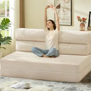 Winzoo Folding Sofa Bed Beige Twin Convertible Loveseat with High-Density Foam & Corduroy Fabric for Living Room & Bedroom Multifunctional Foldable Design for Reading & Relaxation