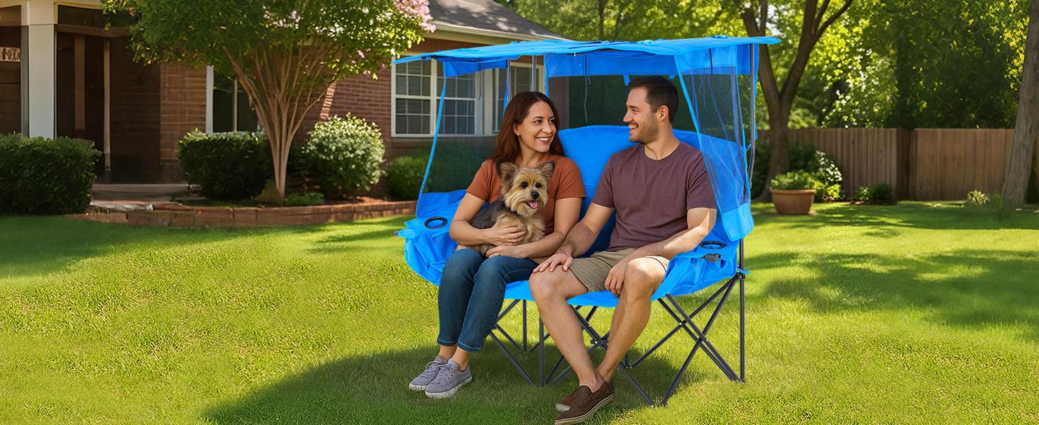 MOPHOTO XXL Double Camping Chair with Shade Canopy, Fully Padded Folding Camping Loveseat , Oversized Camping Bench Lawn Chairs Patio Lounge Chairs for Adults MOPHOTO XXL Double Camping Chair with Shade Canopy, Fully Padded Folding Camping Loveseat , Oversized Camping Bench Lawn Chairs Patio Lounge Chairs for Adults