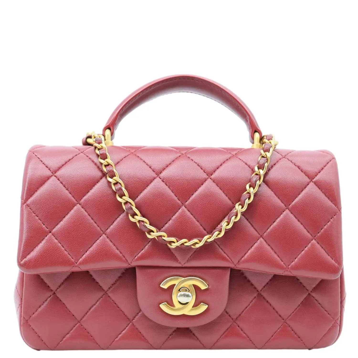 Pre-owned CHANEL Leather Crossbody Bags Classic Rectangular Flap Mini Quilted Top Handle Crossbody Bag Red