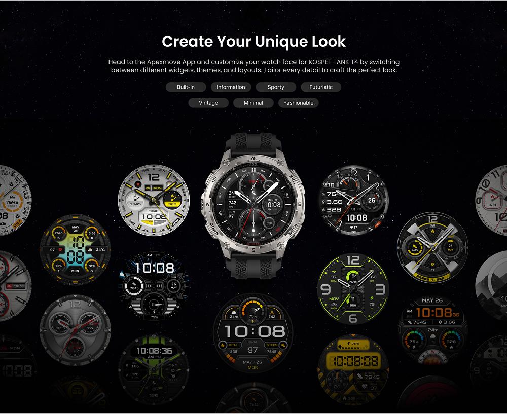 KOSPET TANK T4 Smartwatch with 14-Day Battery Life 1.43AMOLED Display 50M Waterproof Full-Metal Body AI Assistant for Android iOS Fitness Tracker Running Watch GPS Waterproof Smartwatch Wearable Monitor Auto, Durable Stainless Steel, New Year Pick