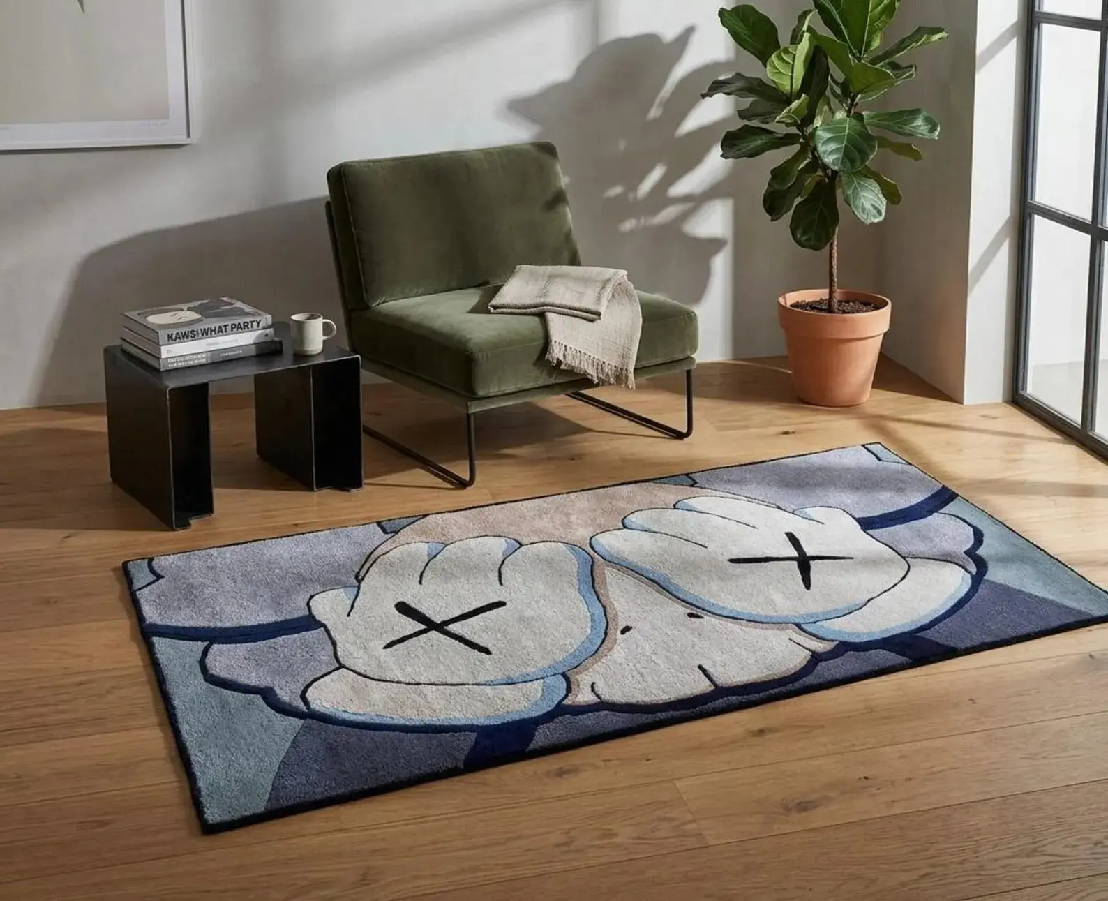 KAWS Inspired Hand Tufted Rug, Pop Art Rug , Abstract Grey Black Carpet