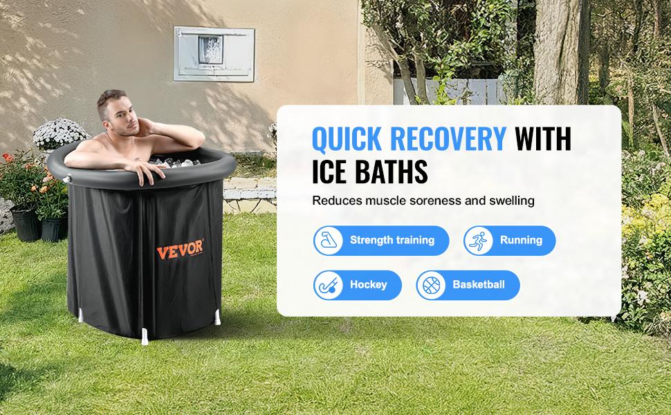 VEVOR Ice Bath Tub,  Cold Water Therapy Plunge Tub for Athletes, Portable Outdoor Ice Barrel Plunge Pool for Recovery, Max. 98 Gal Inflatable Folding Bathtub with Cover, Home Ice Pod for Adult