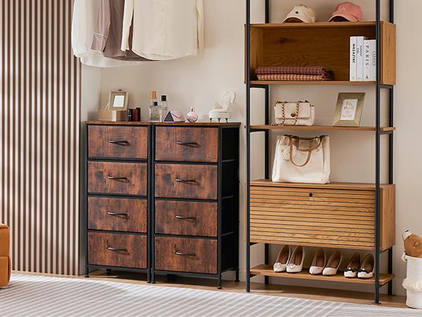 Dresser for Bedroom, Storage Drawers, Skinny Fabric Storage Tower with 4 Drawers