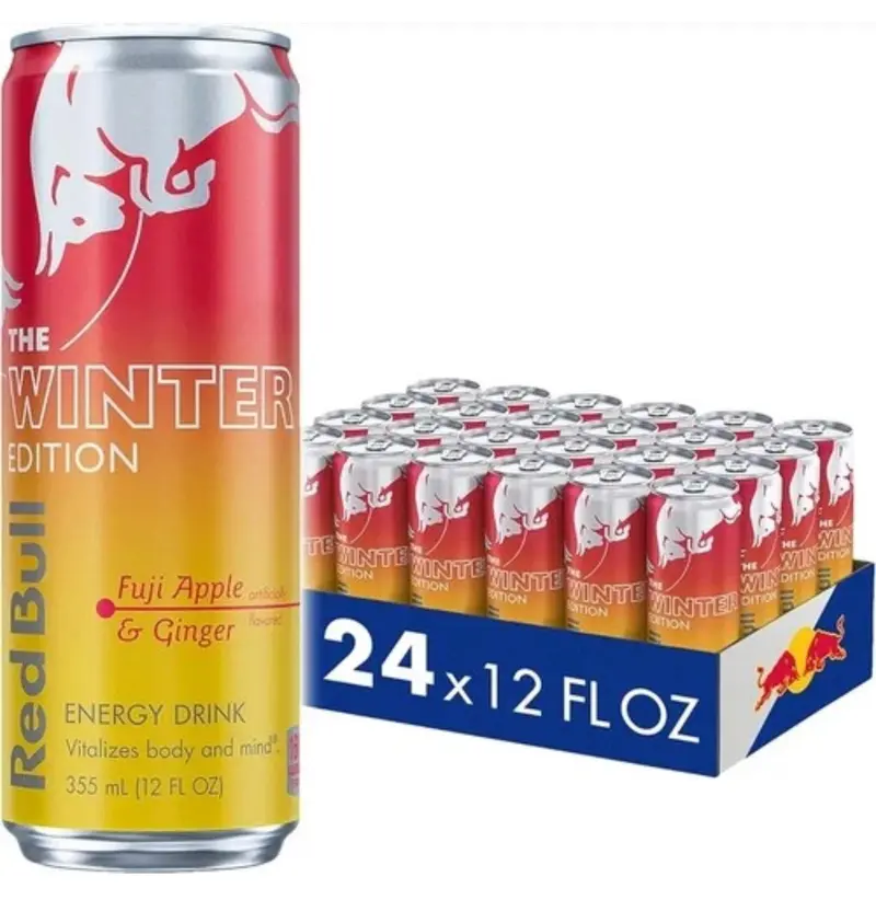 Red Bull Winter Edition Fuji Apple & Ginger  Energy Drink 12 fl oz - Choose Your Pack 1-24 CANS regular and Sugar-Free Caffeine B-Vitamins Electrolytes