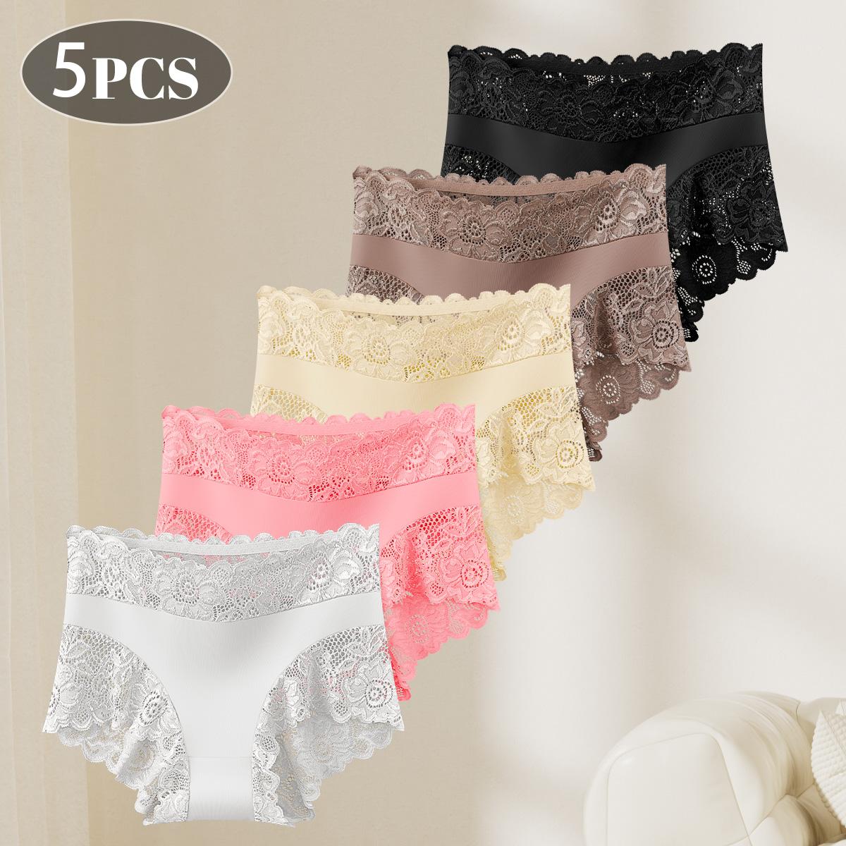 QUASTI 5-Pack Silky Smooth & Sexy Lace Mid-Waist Panties for Women, Lightweight Breathable Fabric Briefs, Soft Stretch Everyday Intimates, S-XXL QUASTI 5-Pack Silky Smooth & Sexy Lace Mid-Waist Panties for Women, Lightweight Breathable Fabric Briefs, Soft Stretch Everyday Intimates, S-XXL