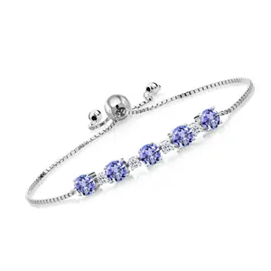 925 Sterling Silver Gemstone Birthstone and White Topaz Tennis Bracelet for Women | Round 5MM and 2.5MM | Adjustable Bolo Design | Easy-On Easy-Off | Fully Adjustable Up to 9 Inch